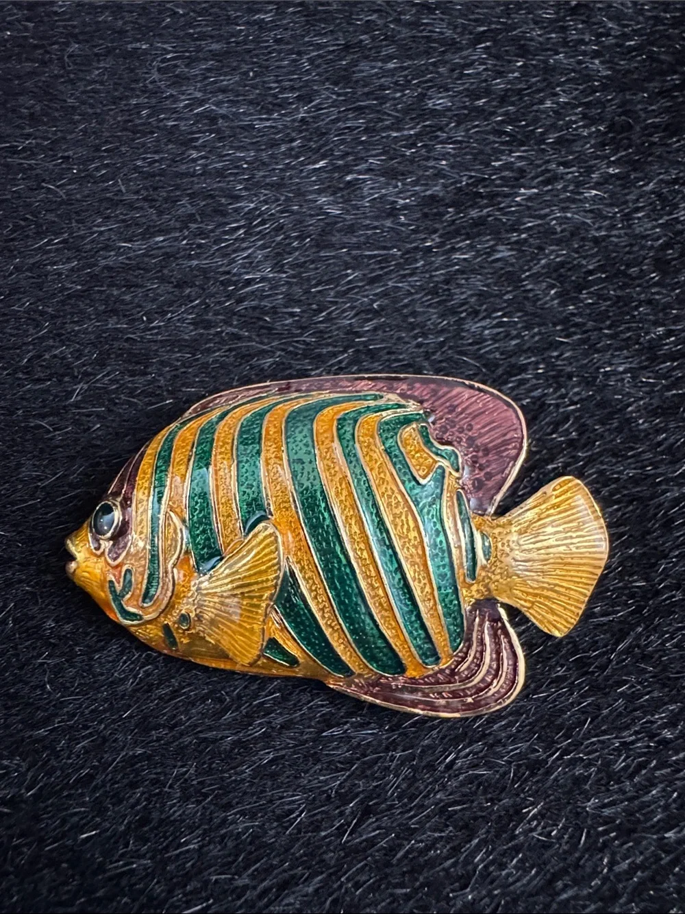 Green and Gold Striped Fish Pin - Decorative Enamel Brooch